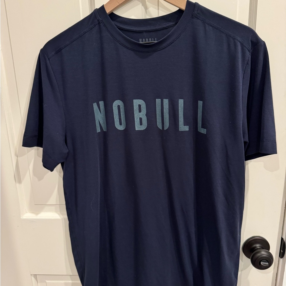 NOBULL Navy Short Sleeve Tee with Light Blue Logo